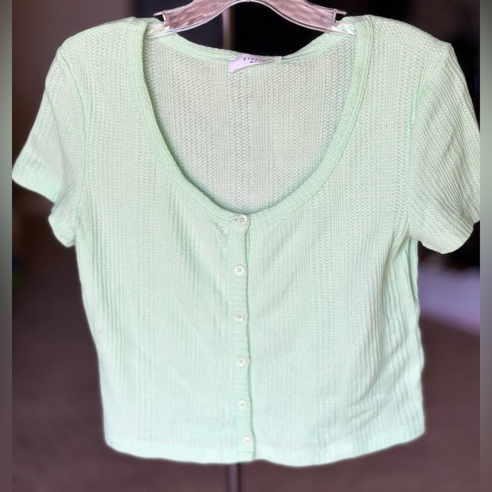 Elodie Light Green Ribbed Button-Down Shirt - Picture 3 of 4